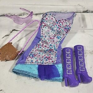 Barbie Fashionista Doll Clothes Lot Purple Metallic Dress Tall Boots Shades Flaw